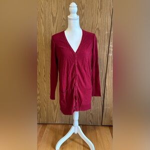 Torrid Deep Red Button-Up “Boyfriend” Tunic Length Cardigan